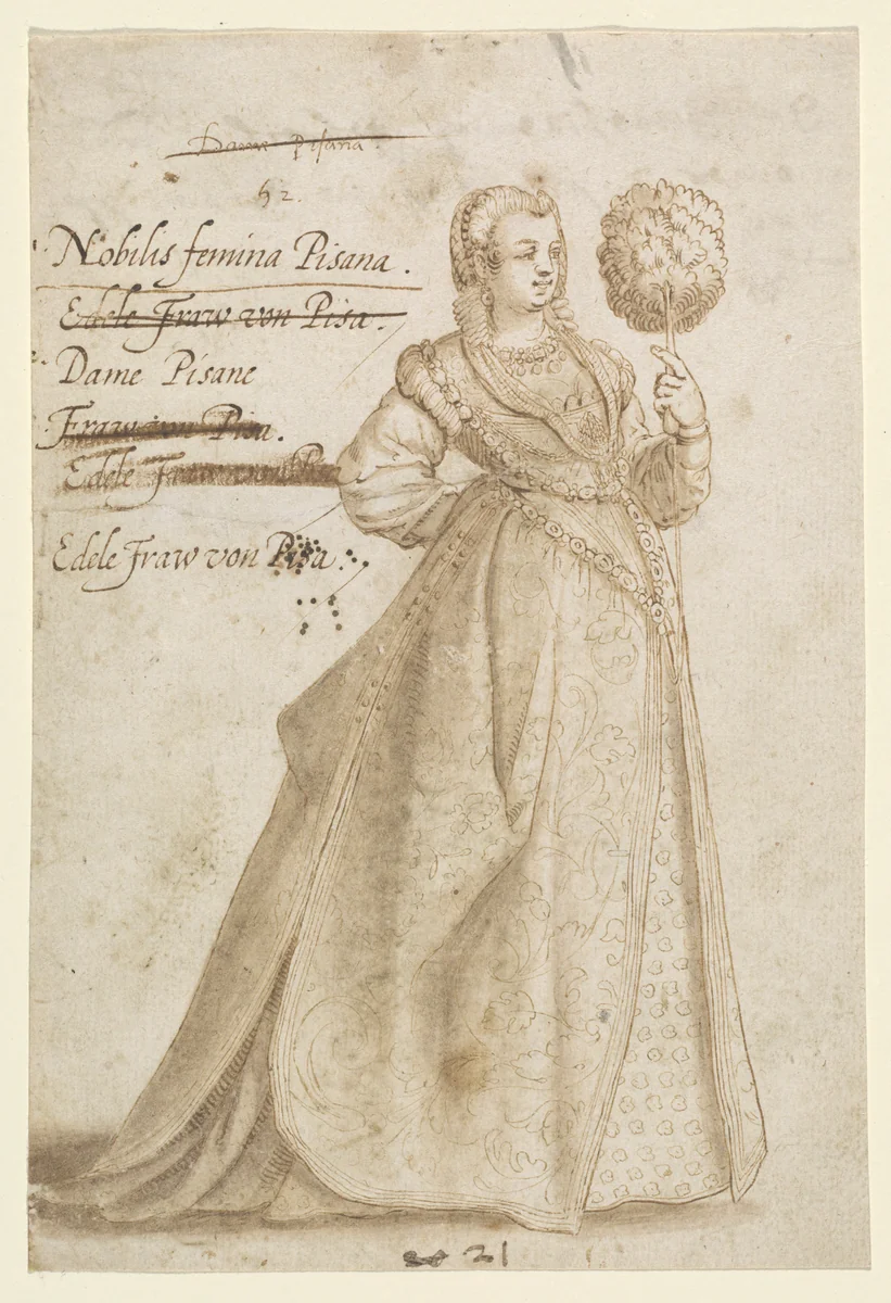 A Noble Lady of Pisa by Jean-Jacques Boissard, drawing, 1581