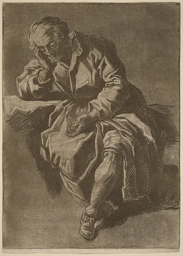 A Seated Elderly Man Asleep by Jean-Charles François; Nicholas Henry Jeaurat de Bertry, print, 1753-1763
