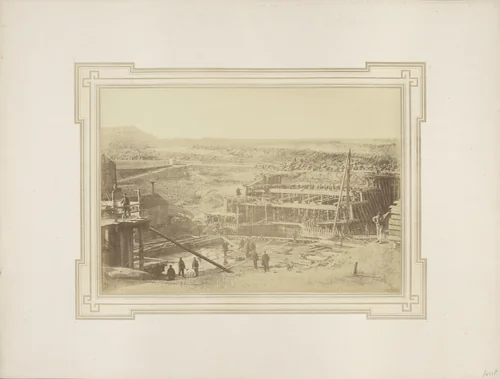 Fundering van de binnenkeer- en schutsluis te Vlissingen by Anton Lauwrens Preuninger, photograph, 1869