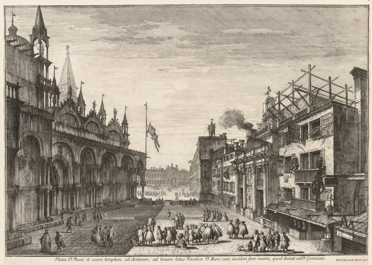 Views of Venice: Piazzetta S. Basso by Michele Marieschi, print, 1741