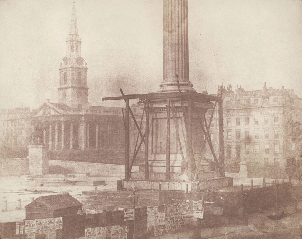 Trafalgar Square, London, during the Erection of the Nelson Column by William Henry Fox Talbot, photograph, 1844
