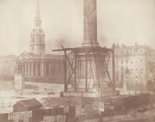 Trafalgar Square, London, during the Erection of the Nelson Column by William Henry Fox Talbot, photograph, 1844