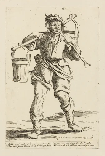 Water Carrier, from Di Bologna l'Arti per via D'An.ibal' Ca.rac, plate 23 by Giuseppe Maria Mitelli, print, 1660