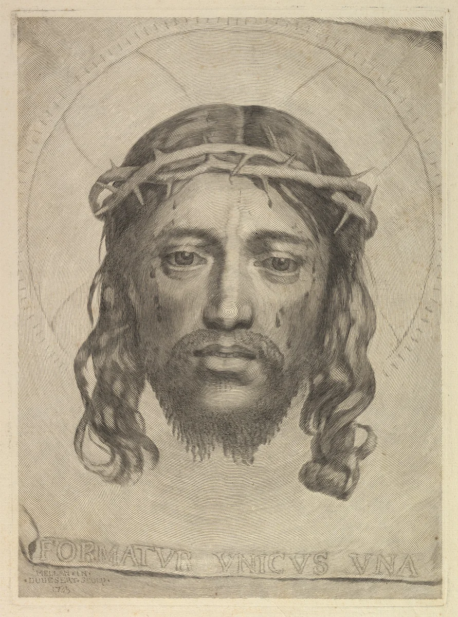 Face of Christ on St. Veronica's Veil by Dudesert or Du Desert, print, 1735