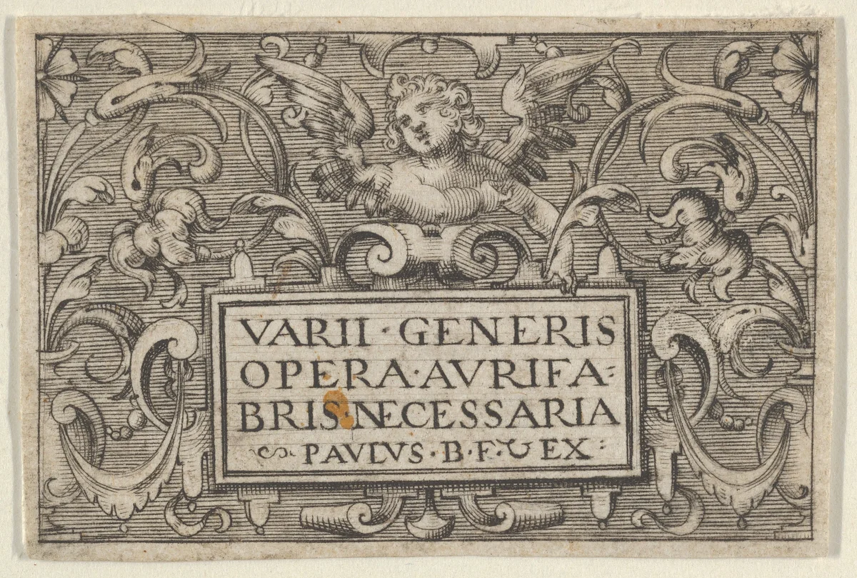 Title Page, from "Varii Generis Opera Aurifabris Necessaria" by Paul Birckenhultz, print, 1595-1605