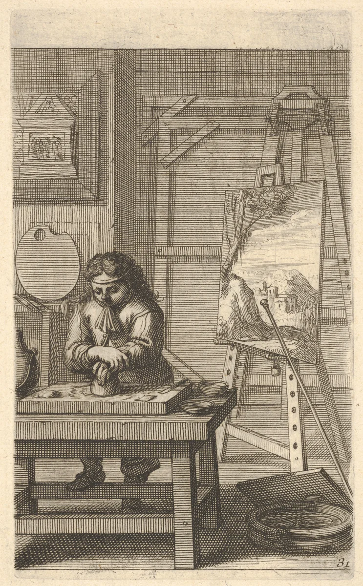 A Painter in his Studio by Abraham Bosse, print, 1662-1672