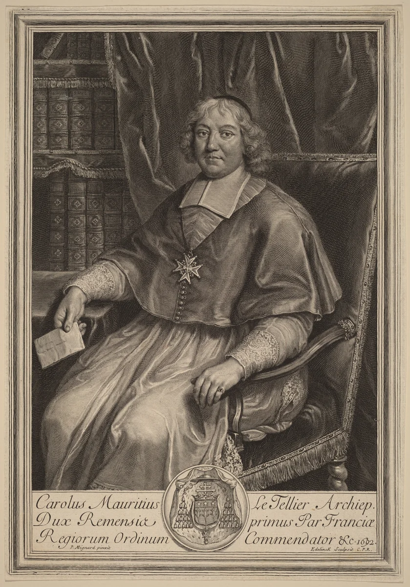 Charles-Maurice Le Tellier by Gerard Edelinck; Pierre Mignard I, print, 1640-1707