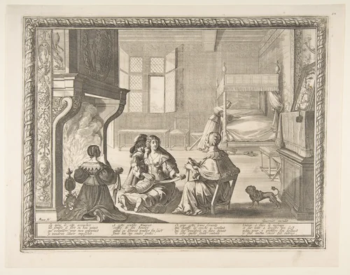 Visit of the Nursemaid by Abraham Bosse, print, 1633