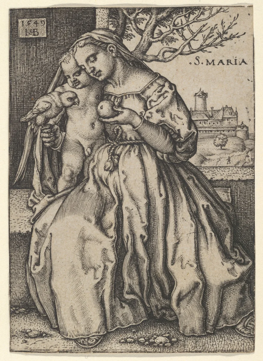 The Virgin and Child with the Parrot by Sebald Beham, print, 1549