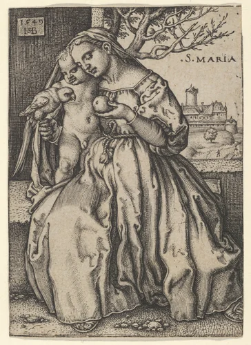 The Virgin and Child with the Parrot by Sebald Beham, print, 1549