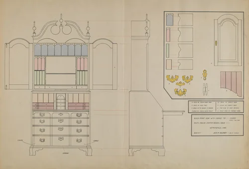 Block Front Desk with Cabinet Top by Jack Bochner, index of american design, 1935-1942