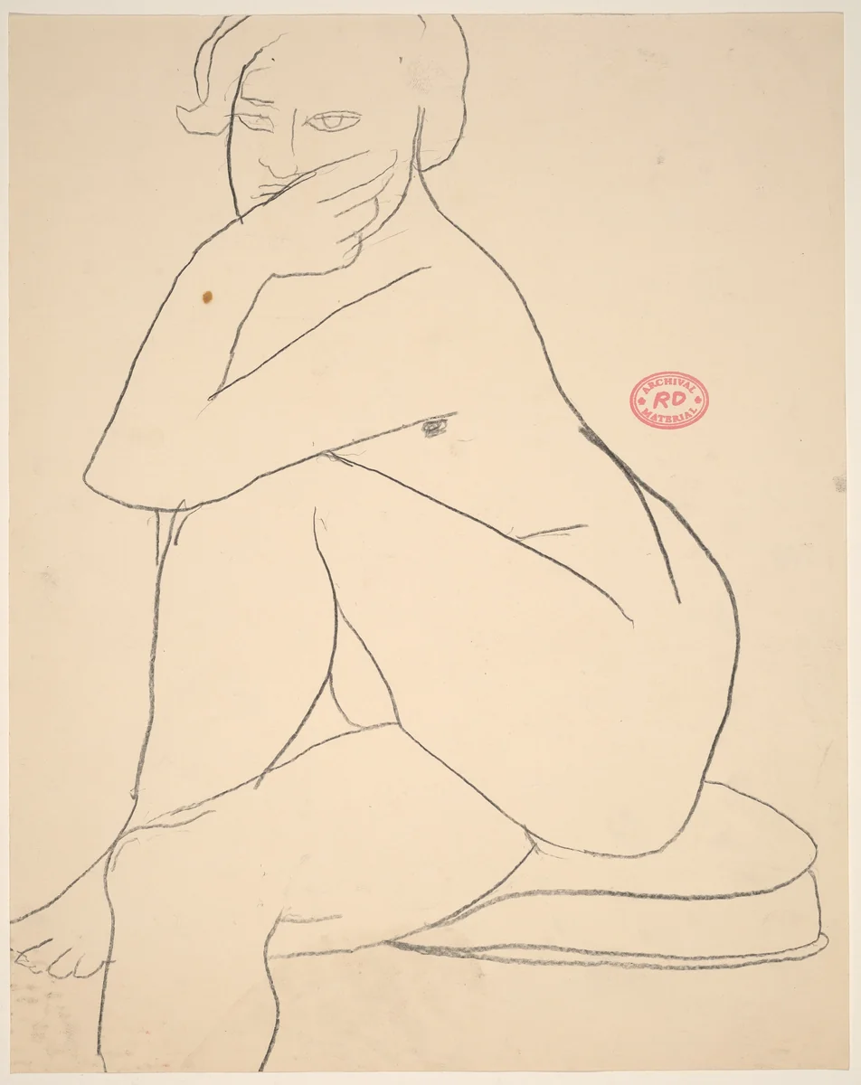 Untitled [seated nude with crossed legs resting her arm on her knee] by Richard Diebenkorn, drawing, 1955-1967