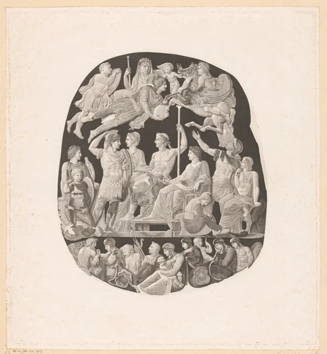 Camee met de apotheose van keizer Augustus (Gemma Augustea) by Abraham Girardet, print, 1774-1823