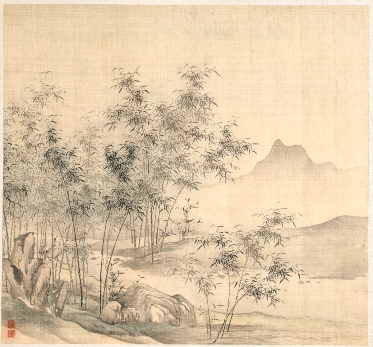 A Solitary Crane in the Bamboo Grove by Tao Hong, painting, 1600-1625