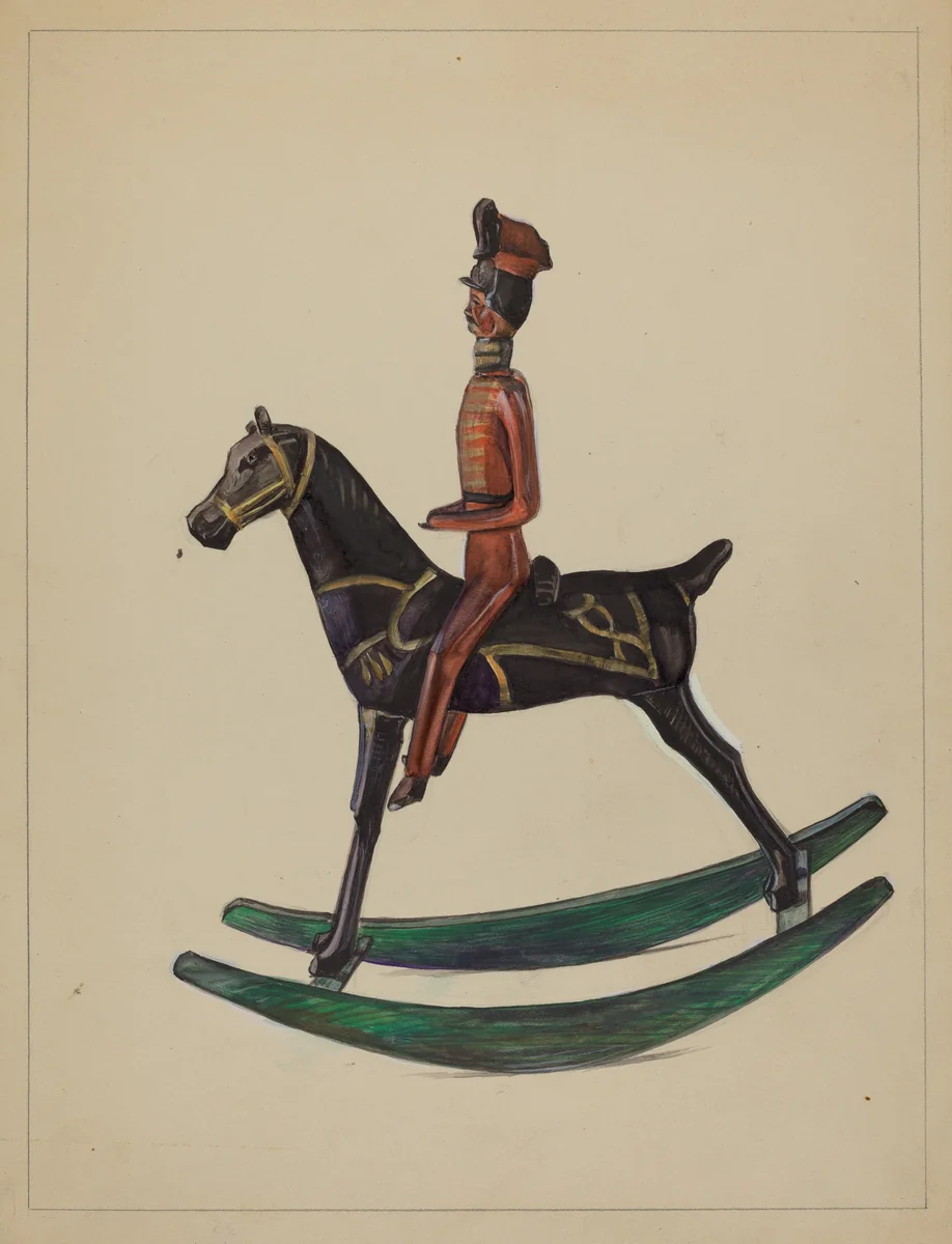 Toy Rocking Horse and Rider by Mina Lowry, index of american design, 1936