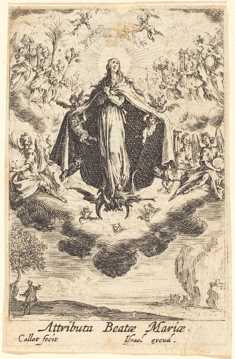 Attributes of the Virgin by Jacques Callot, print, 1628-1638
