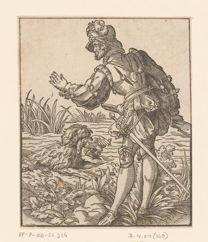 Soldaat op eendenjacht by anonymous, print, 1580