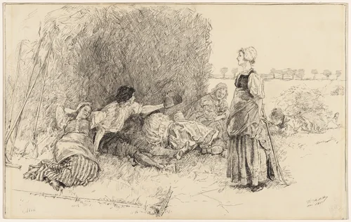 The Harvesters, illustration to "The Leather Bottèl" by Edwin Austin Abbey, drawing, 1887