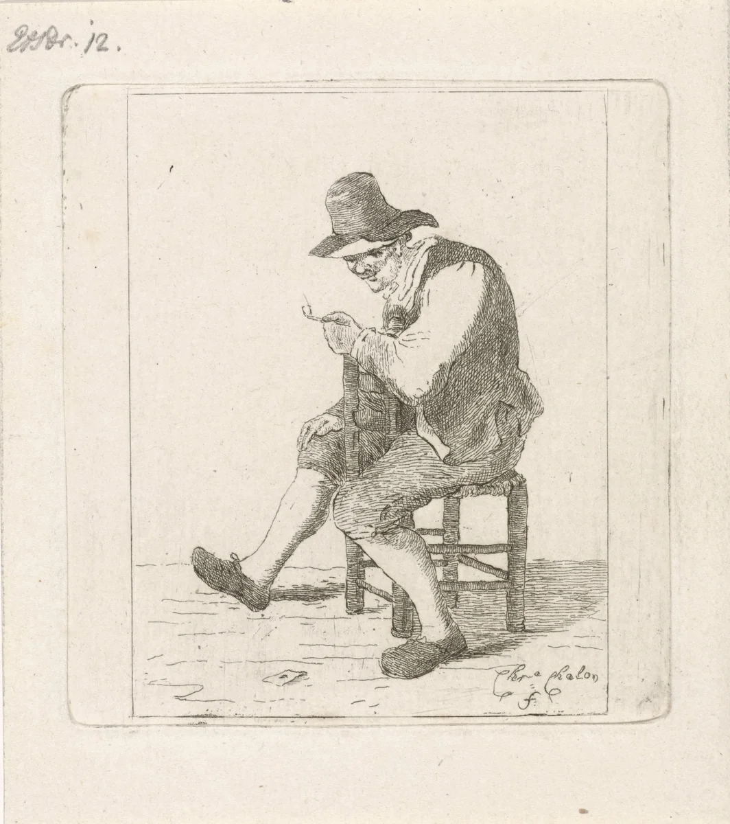 Rokende boer met pijp by Pieter de Mare, print, 1779