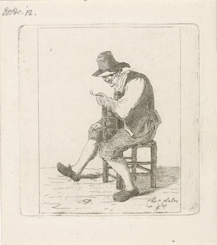Rokende boer met pijp by Pieter de Mare, print, 1779