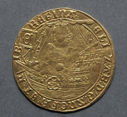 Ryal: Elizabeth I in Ship (obverse) by Unknown, metalwork, 1583-1585