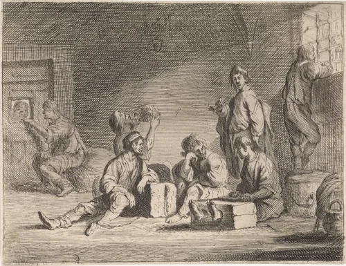 Gevangenen in kerker by Cornelis de Wael, print, 1630-1648