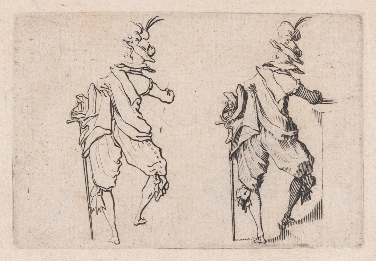 L'Homme Vu de Dos, Avec une Grande Épée (Man Viewed from Behind, with a Large Sword), from "Les Caprices" Series B, The Nancy Set by Jacques Callot, print, 1617-1620
