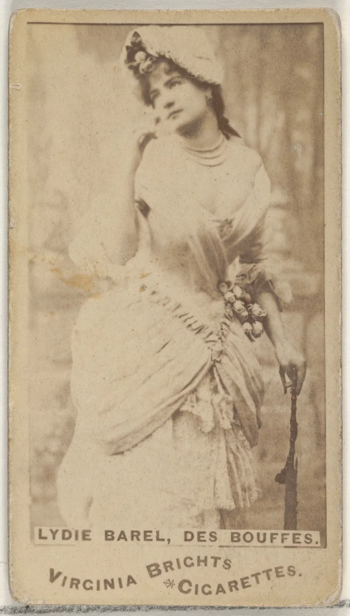 Lydie Barel, Des Bouffes, from the Actors and Actresses series (N45, Type 1) for Virginia Brights Cigarettes by Allen & Ginter, photograph, 1885-1891