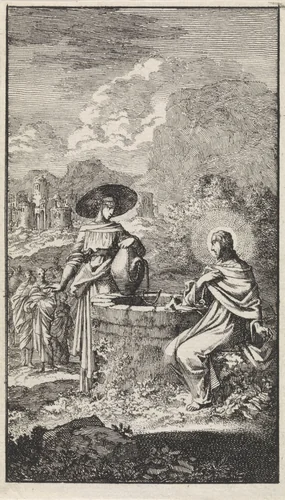 Christus en de Samaritaanse vrouw bij de put by Jan Luyken, print, 1712