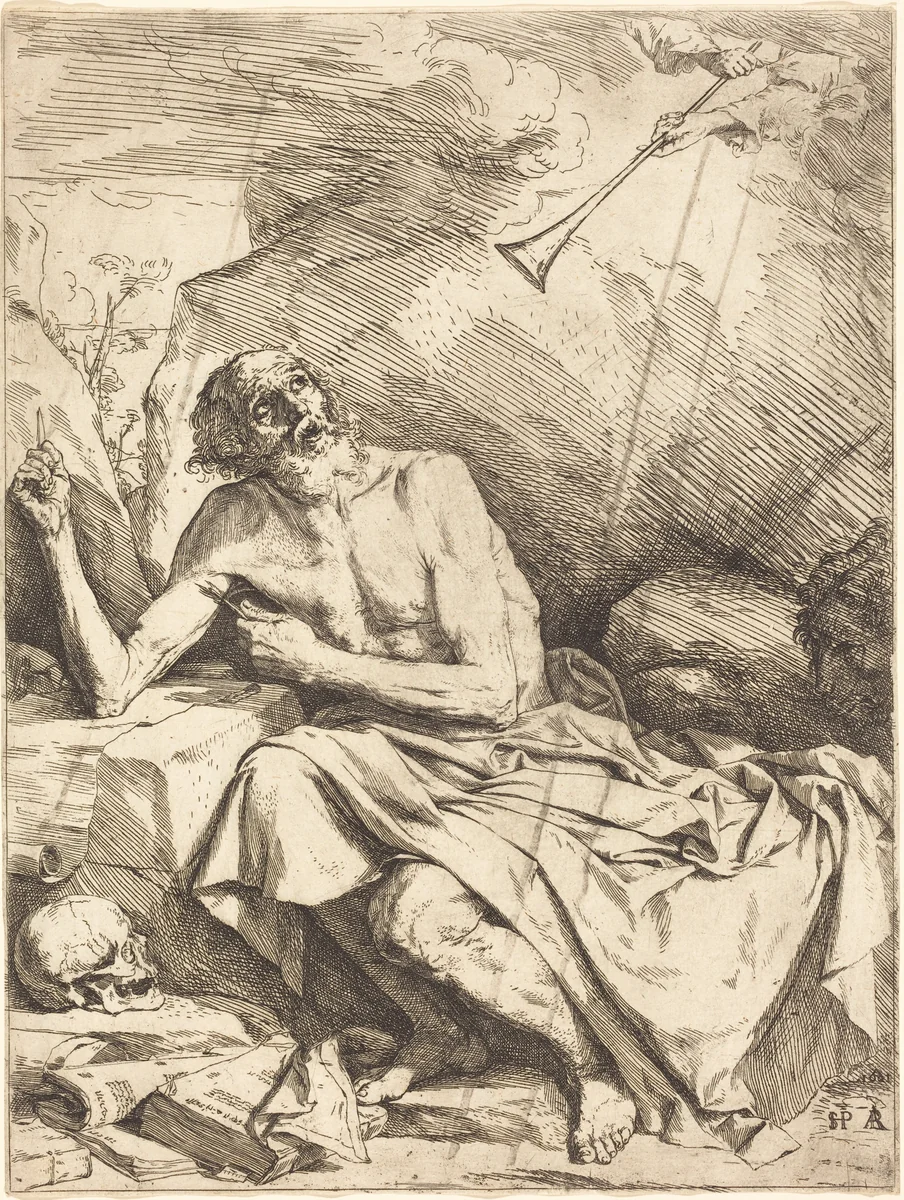 Saint Jerome Hearing the Trumpet of the Last Judgment by Jusepe de Ribera, print, 1621