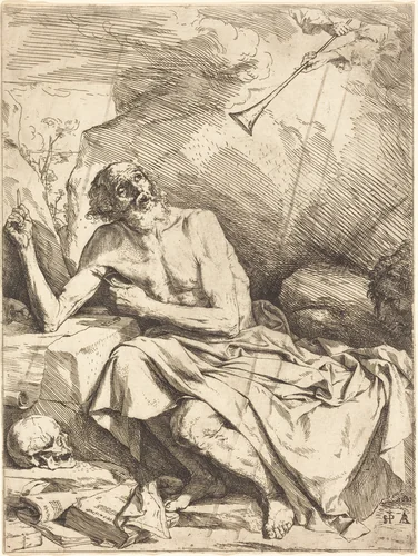 Saint Jerome Hearing the Trumpet of the Last Judgment by Jusepe de Ribera, print, 1621