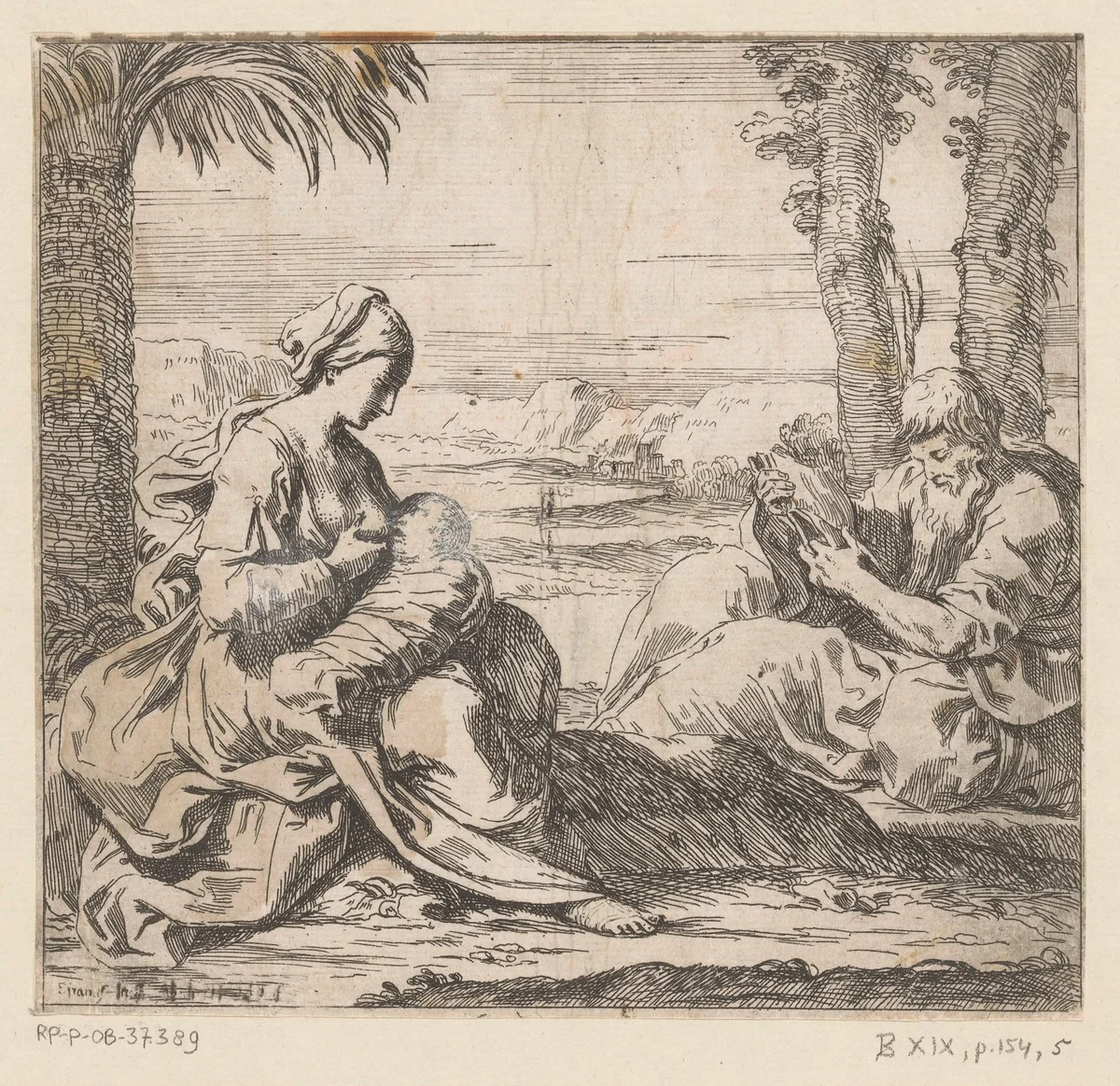 Rest on the Flight into Egypt by Elisabetta Sirani, print, 1648-1665