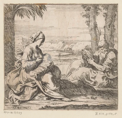 Rest on the Flight into Egypt by Elisabetta Sirani, print, 1648-1665