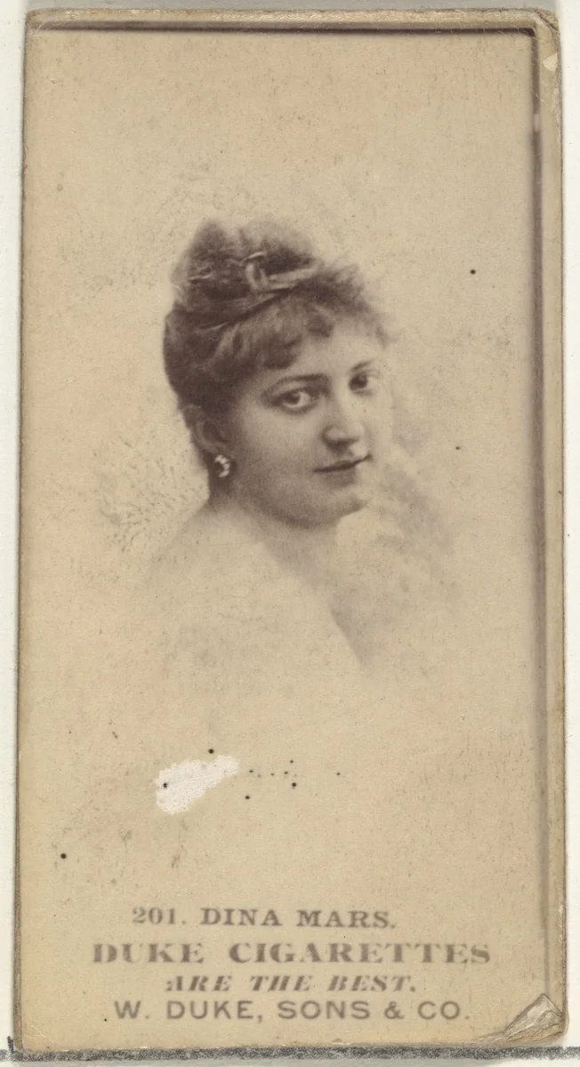 Card Number 201, Dina Mars, from the Actors and Actresses series (N145-7) issued by Duke Sons & Co. to promote Duke Cigarettes by W. Duke, Sons & Co., photograph, 1880-1889