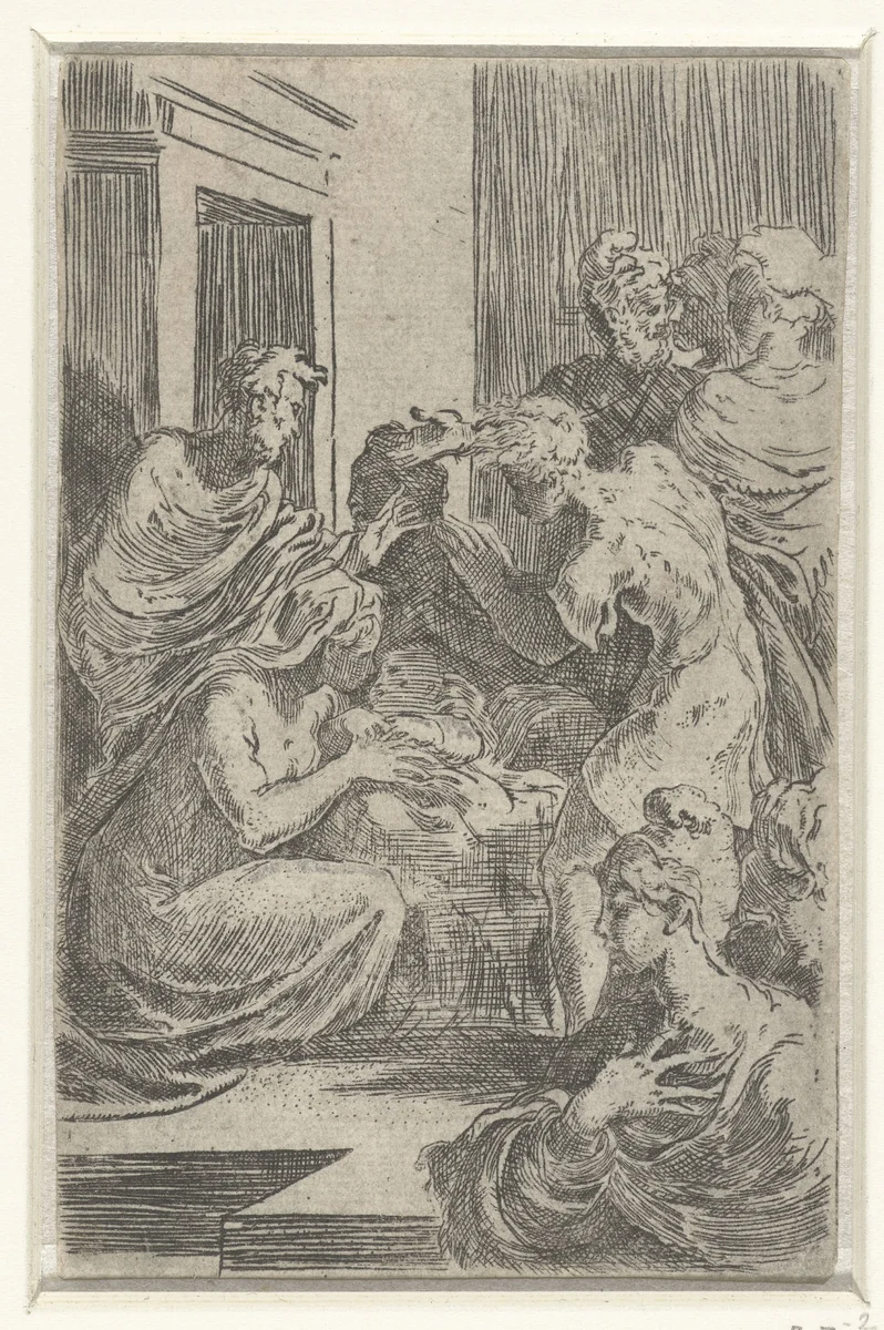 Aanbidding door de herders by Parmigianino, print, 1524-1540