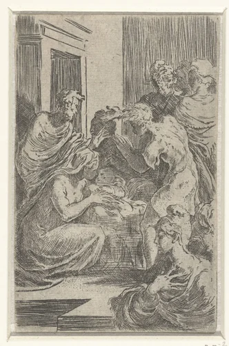 Aanbidding door de herders by Parmigianino, print, 1524-1540