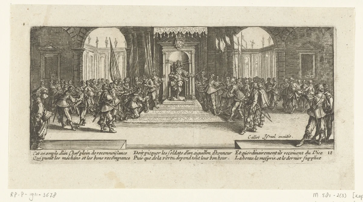 De koning deelt onderscheidingen uit by anonymous, print, 1677-1690