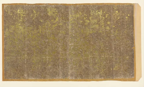 Blad met aaneengesloten bladvullend patroon van chrysanten (één van tien identieke bladen) by anonymous, other, 1850-1950