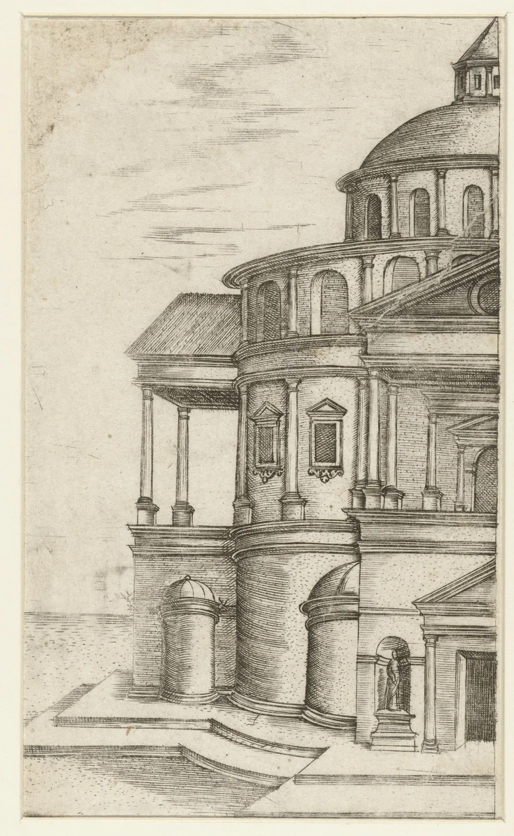 Deel van het exterieur van een klassieke tempel by anonymous, print, 1500-1549