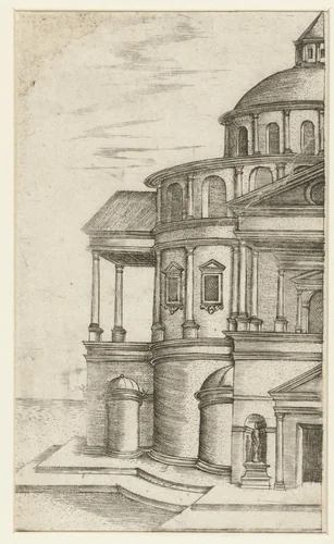 Deel van het exterieur van een klassieke tempel by anonymous, print, 1500-1549