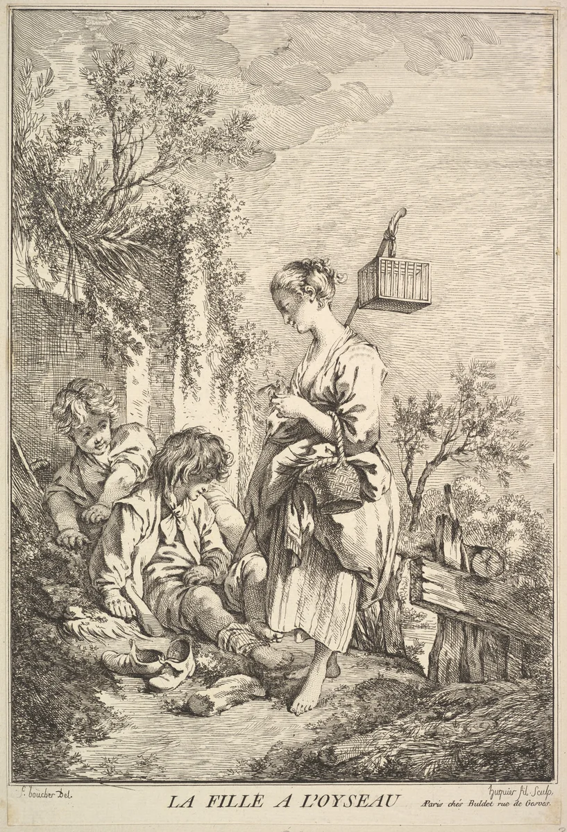 Girl with a Bird by Jacques Gabriel Huquier, print, 1745-1800