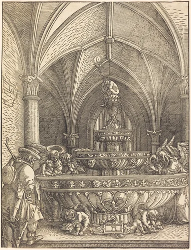 The Rest on the Flight into Egypt at a Fountain by Albrecht Altdorfer, print, 1512-1515