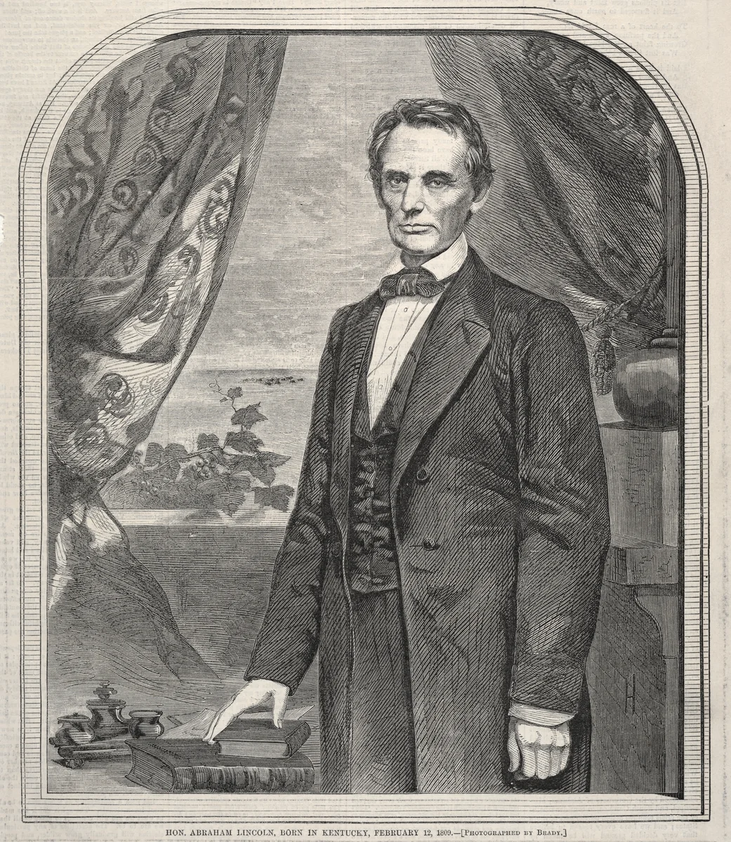Hon. Abraham Lincoln, Born in Kentucky, February 12, 1809 by Winslow Homer, print, 1860