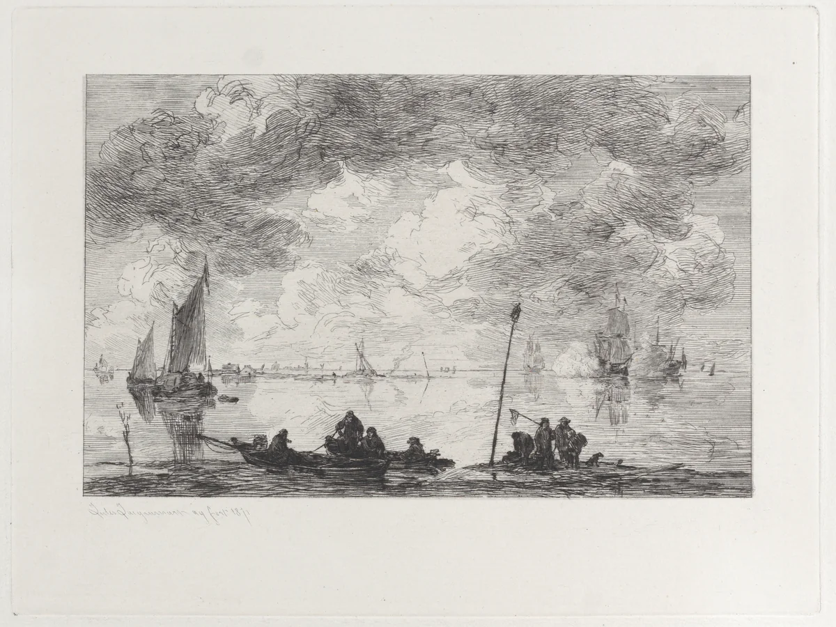 The Moerdyck, after Jan van Goyen, from "Etchings of Pictures in the Metropolitan Museum New York" by Jules Ferdinand Jacquemart, print, 1871