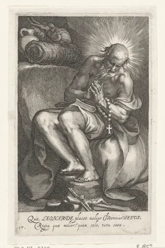 Heilige Leonardus van Noblat als kluizenaar by Boëtius Adamsz. Bolswert, print, 1590-1612