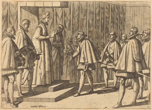 Italian Prince before Margaret of Austria by Antonio Tempesta, print, 1612