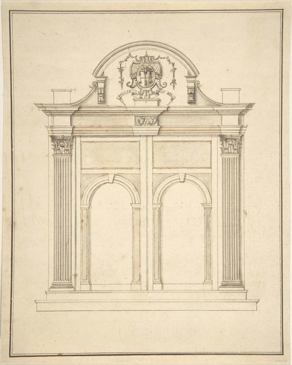 Design for a doorway for a chapel by anonymous, drawing, 1600-1700