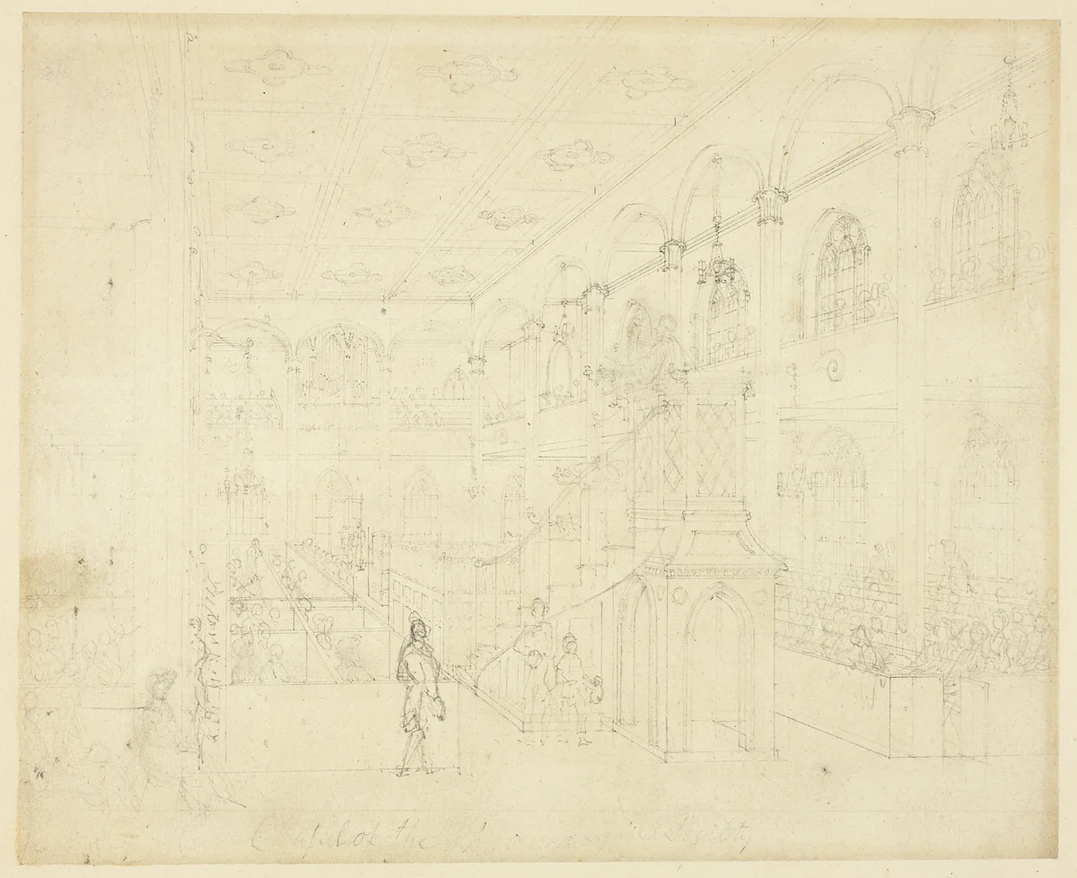 Study for Chapel of the Philanthropic Society, from Microcosm of London by Augustus Charles Pugin
Thomas Rowlandson, drawing, 1807-1809