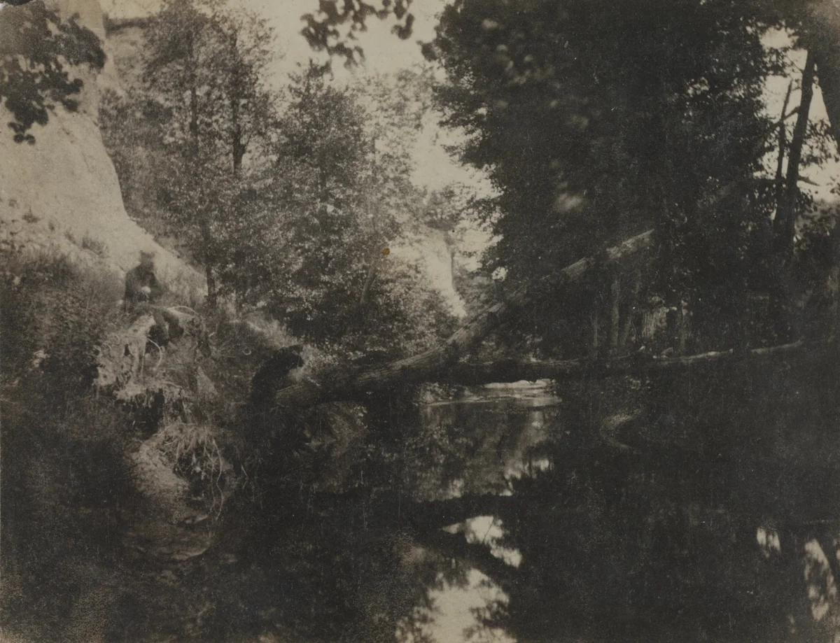 Landscape with Seated Figure on Stream Bank by Frank Chauvassaignes, photograph, 1851-1857