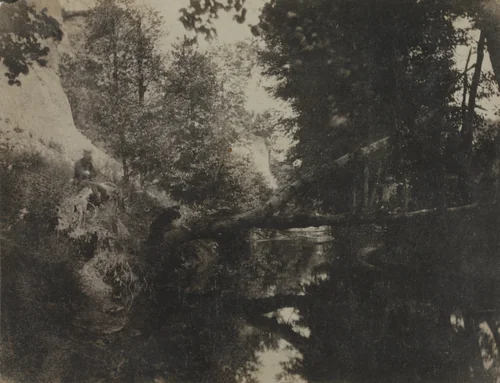 Landscape with Seated Figure on Stream Bank by Frank Chauvassaignes, photograph, 1851-1857